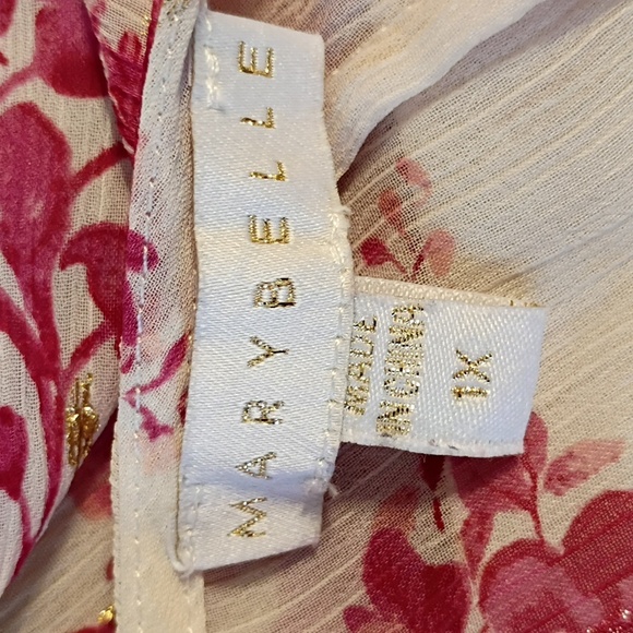 3/$25 White Floral Kimono Cardigan with Pink Blossoms & Gold Accents - Picture 5 of 9